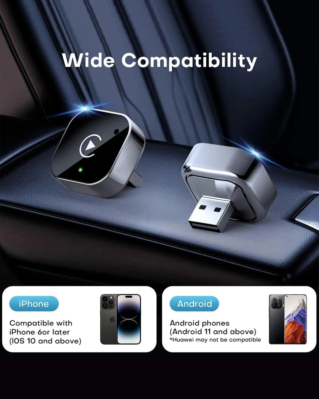 Wireless CarPlay & Android Auto Adapter — Plug & Play, No App Needed