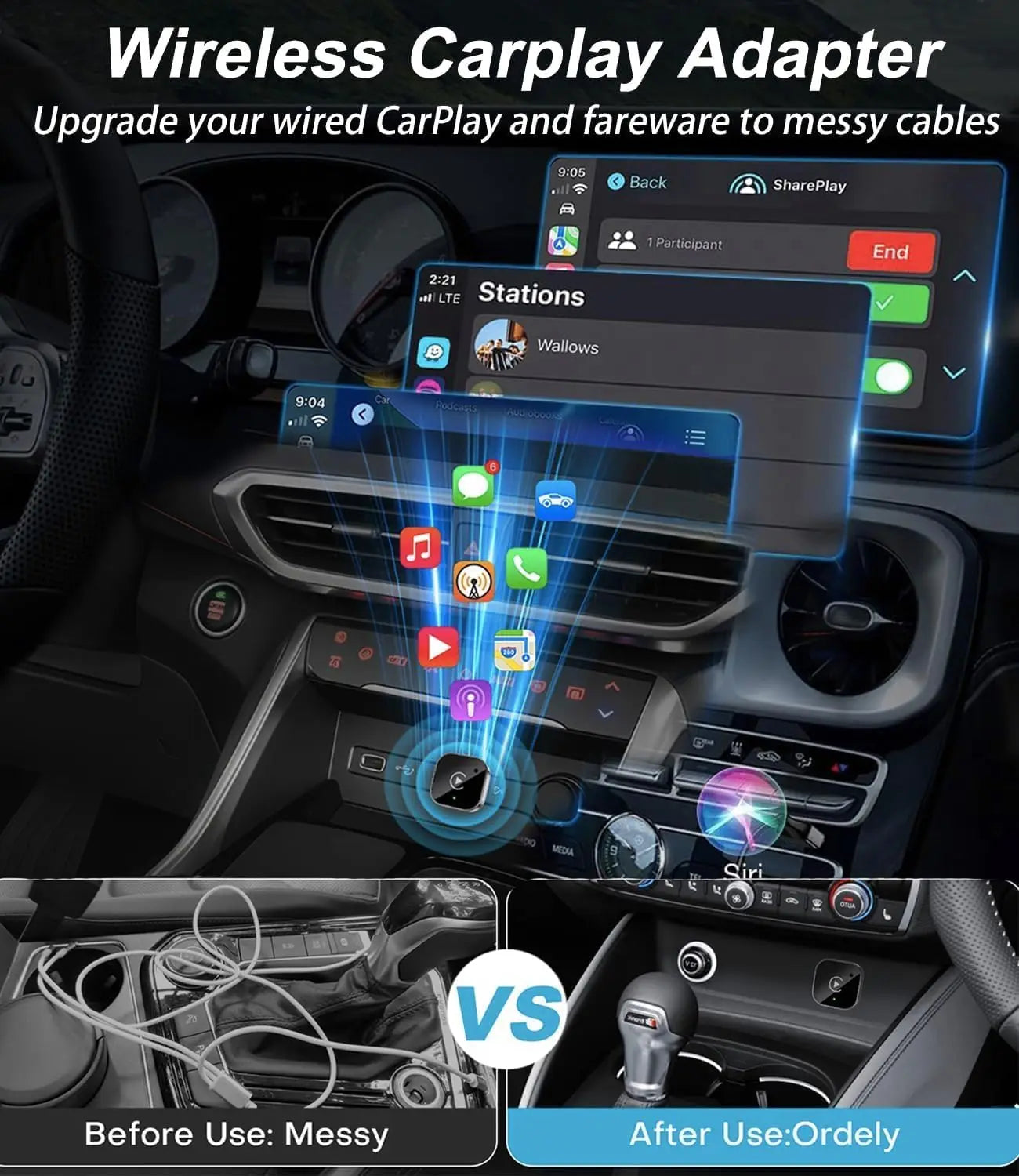 Wireless CarPlay & Android Auto Adapter — Plug & Play, No App Needed