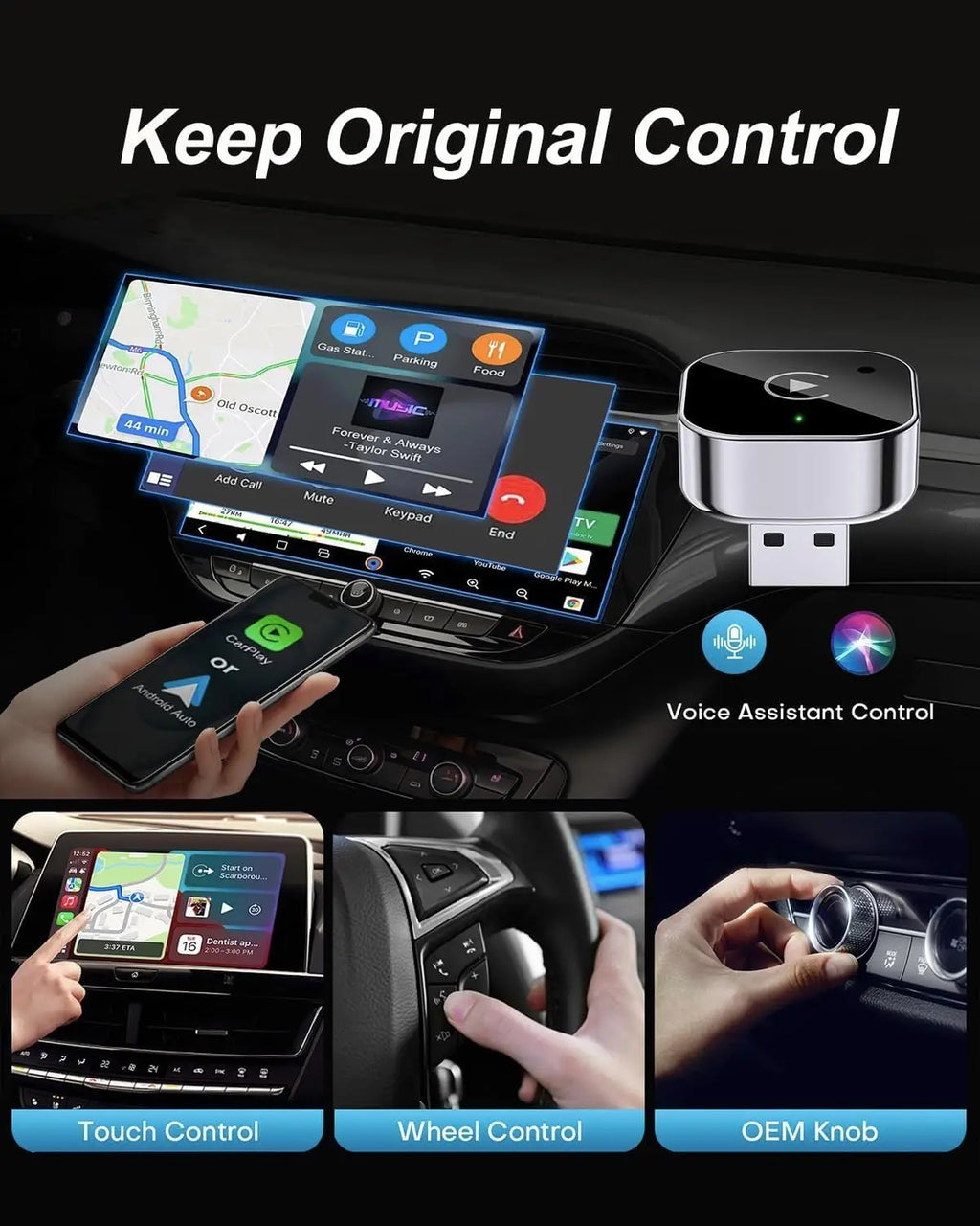 Wireless CarPlay & Android Auto Adapter — Plug & Play, No App Needed