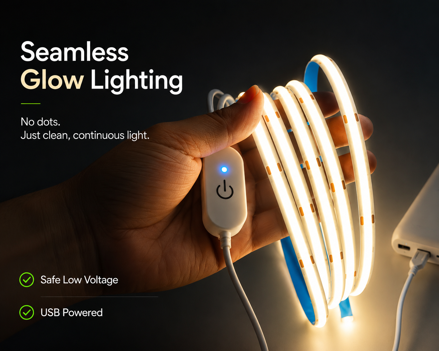 USB COB LED Light Strip – Touch Dimmable, Ultra Bright, Flexible Lighting