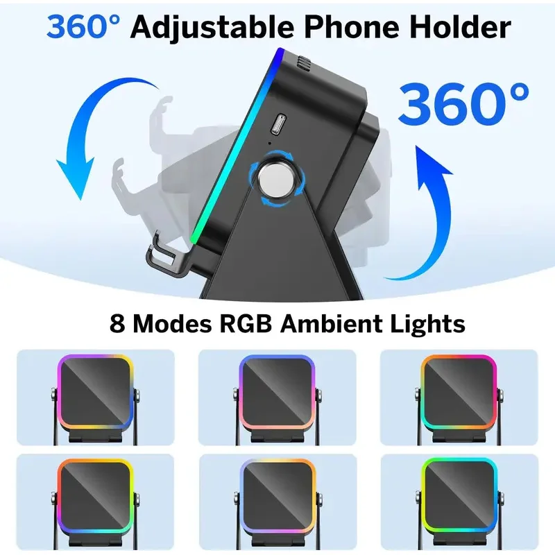 5-in-1 Wireless Speaker Phone Stand – RGB Light, Bluetooth Audio & Charging Dock