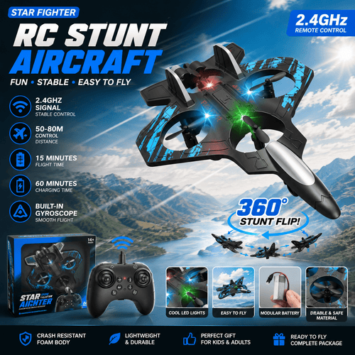 RC Stunt Fighter Drone 2.4G Remote Control LED Flying Plane Toy Kids Adults UK - Faraib Enterprise