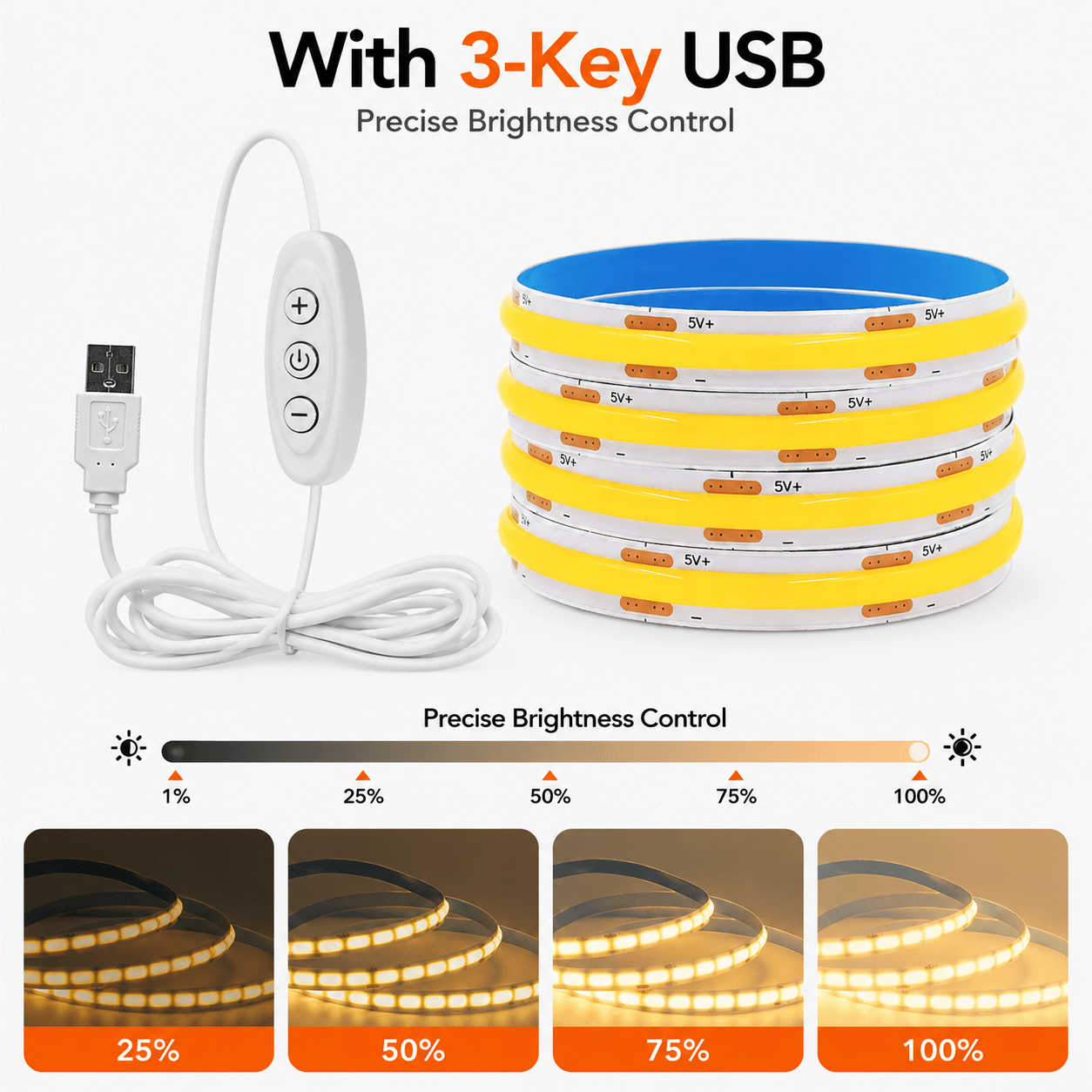 USB COB LED Light Strip – Touch Dimmable, Ultra Bright, Flexible Lighting - Faraib Enterprise
