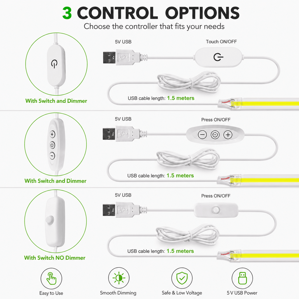 USB COB LED Light Strip – Touch Dimmable, Ultra Bright, Flexible Lighting - Faraib Enterprise