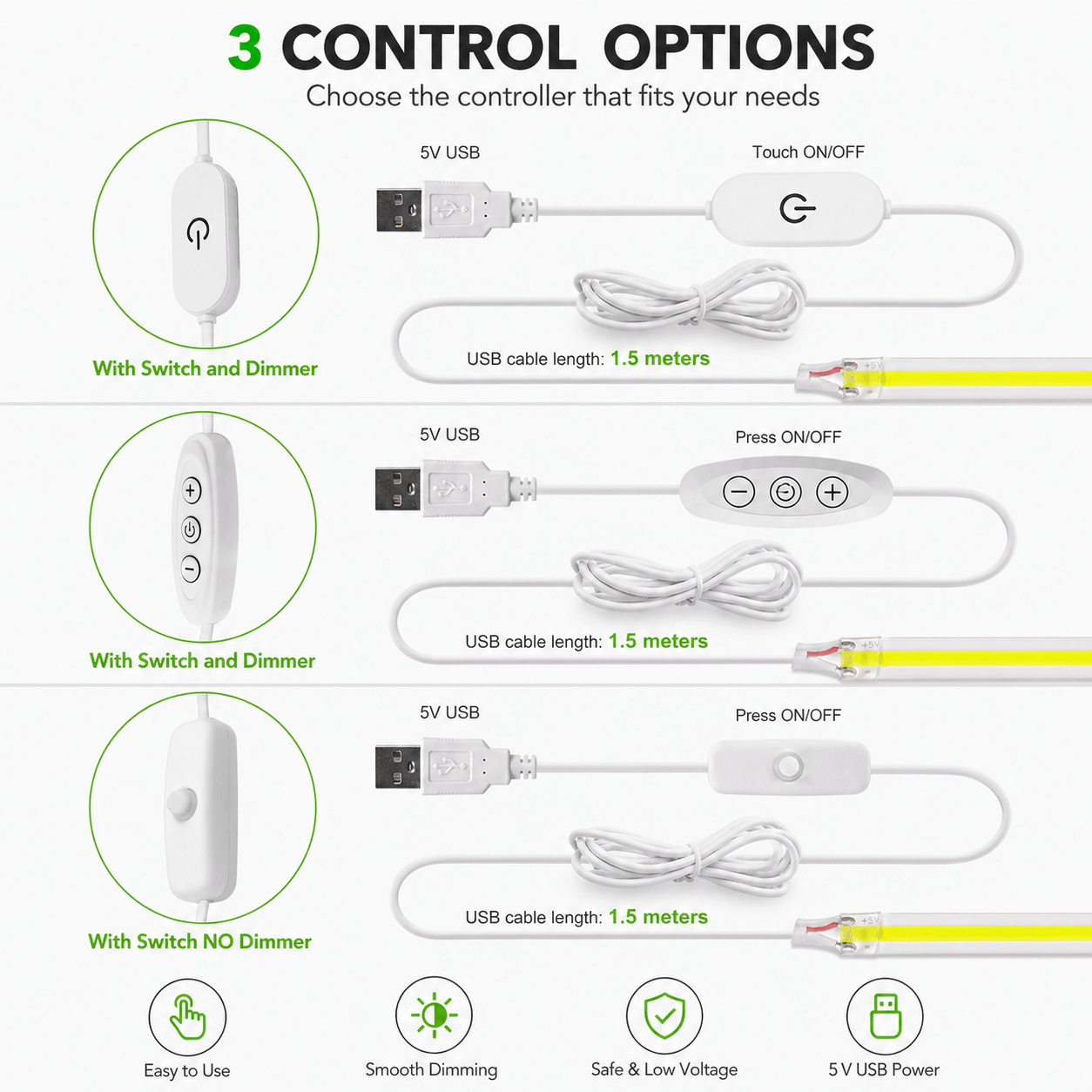 USB COB LED Light Strip – Touch Dimmable, Ultra Bright, Flexible Lighting - Faraib Enterprise